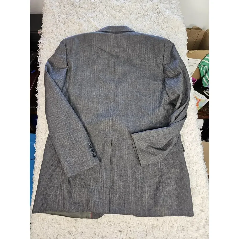 Stafford Mens Suit Jacket Blazer 48 XL Grey Pinstripe 2 Button Made In USA Vent